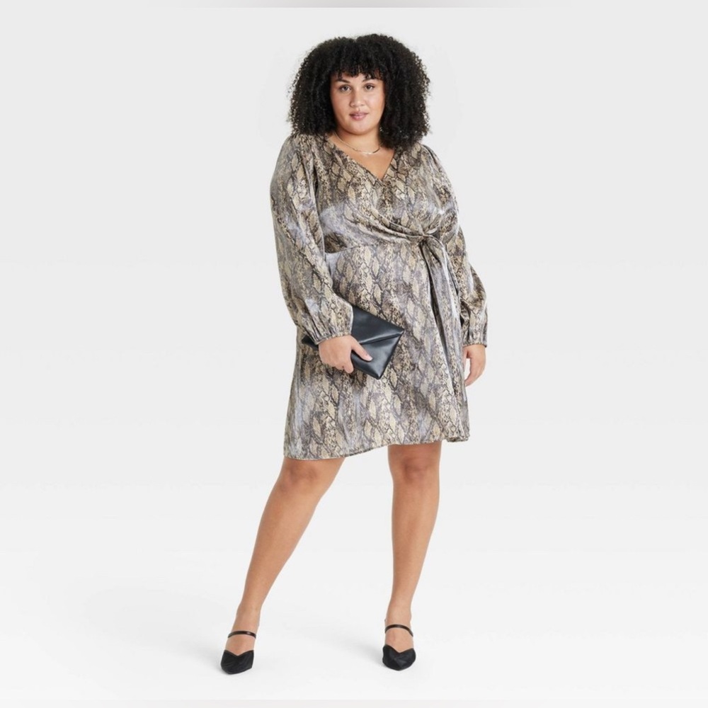 NEW Ava & Viv Snake Print Dress - Black and Tan